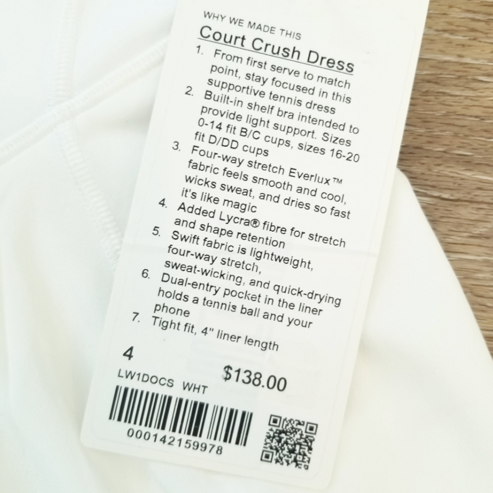 Lululemon Court Crush Dress White NWT Tennis Athleisure Athletic Active Casual - Picture 5 of 12